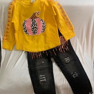 Pumpkin Glam Top and Embellished Jean